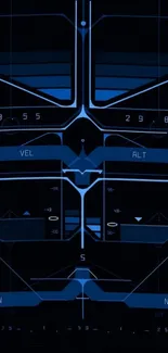 Futuristic blue neon console interface wallpaper.