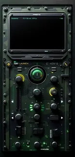 Futuristic dark-themed control panel wallpaper with advanced technology design.