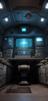 Futuristic control room with screens and panels, perfect for sci-fi lovers.