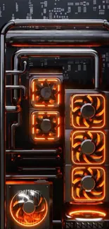 Futuristic cooling system with orange accents and metallic elements.