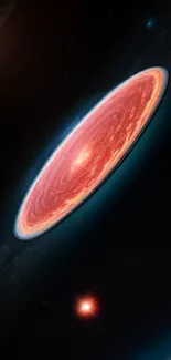 Futuristic cosmic disc with vibrant red colors in space theme wallpaper.