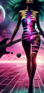 Cosmic music fantasy art wallpaper with guitar and mystical elements, vibrant colors.