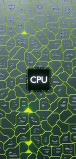 Futuristic CPU circuit wallpaper with neon green details.