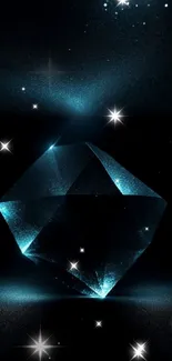 Futuristic cyan crystal on dark background wallpaper.