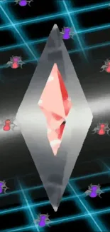 Futuristic crystal design on neon grid.