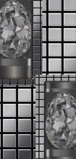 Futuristic crystal grid with metallic patterns.