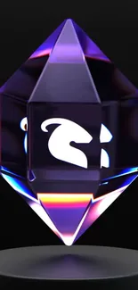 Futuristic purple crystal with glowing icon.