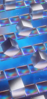 Floating silver cubes on a blue grid background.