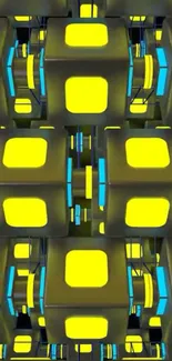 Futuristic cube matrix with yellow and blue elements.
