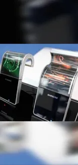 Futuristic curved phone display with sleek design.