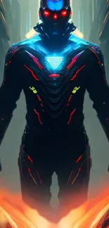 Futuristic cyber armor with neon lights.