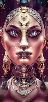 Futuristic cyber art face with intricate details and luminous colors.