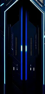 Futuristic blue neon high-tech mobile wallpaper.