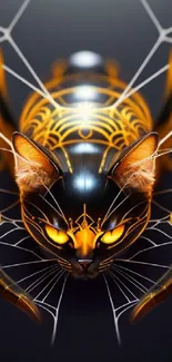 Futuristic cyber cat with golden and black accents, a unique digital art design.