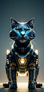 Futuristic robotic cat with neon glow in a sleek design.