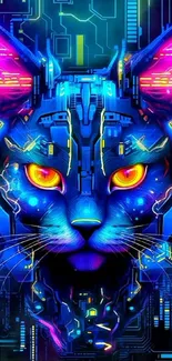 Futuristic cybernetic cat with neon colors.