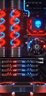 Futuristic cyber circuit with neon lights.