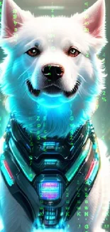 Futuristic cyber dog in neon-lit sci-fi setting.