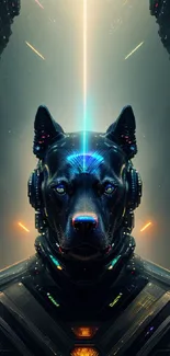 Futuristic cyber dog with neon lights and robotic design, sci-fi wallpaper art.