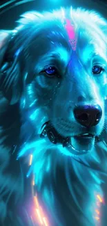 Futuristic cyber dog with neon blue hues.