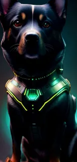 Futuristic cyber dog with neon lighting effect.