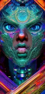 Futuristic cyber face with neon colors.