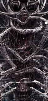 Futuristic cyber horror art with intricate robotic design.