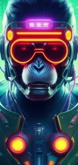 Futuristic cyber monkey with neon colors in high-tech design.