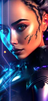 Futuristic cyberpunk art with neon colors and sci-fi elements for mobile wallpaper.