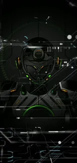 Futuristic cyber-themed robot with neon accents on a dark background.