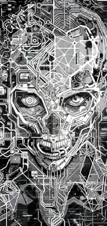 Intricate cyber skull with digital circuits, perfect for a tech-themed wallpaper.