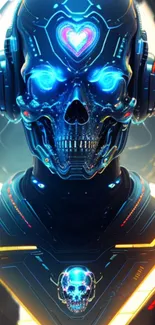 Futuristic cyber skull with neon glow