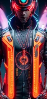 Futuristic cyber warrior with neon colors.