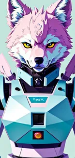 Futuristic cyber wolf in vibrant colors with a robotic design, perfect for phone wallpaper.