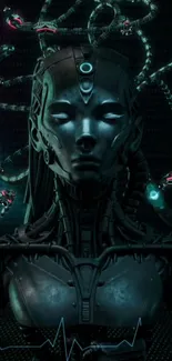 Futuristic cybernetic humanoid with glowing accents