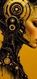 Futuristic cybernetic human profile art with circuit patterns.