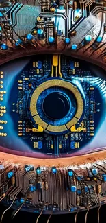 Futuristic cybernetic eye with digital circuits.