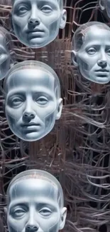 Abstract futuristic cybernetic faces design.