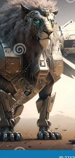 Futuristic cybernetic lion with armor