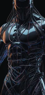 Futuristic cybernetic warrior with intricate mechanical design.