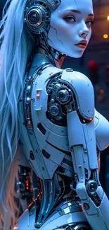 Futuristic cybernetic woman with blue tones.