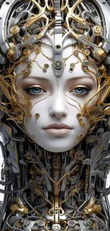 Futuristic cybernetic woman with metallic accents in steampunk design.