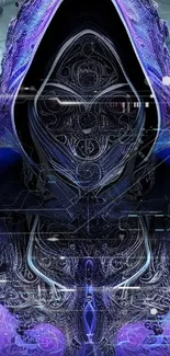 Futuristic cyberpunk wallpaper with an alien figure and intricate details.