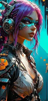 Futuristic cyberpunk woman in vibrant colors with a digital design.