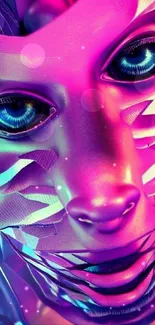 Futuristic cyberpunk face with vibrant neon colors.