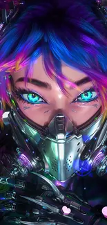 Futuristic cyberpunk artwork with neon colors and tech design.