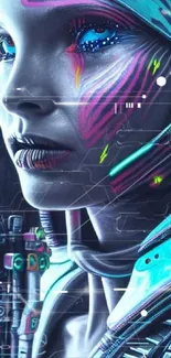 Futuristic cyberpunk artwork with neon accents and robotic design.