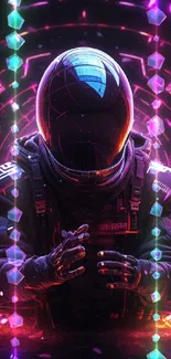 Futuristic cyberpunk astronaut in neon pink portal.