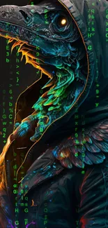 Cyberpunk bird illustration with neon hues and futuristic design.