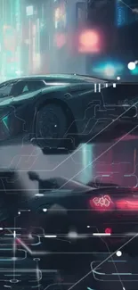 Futuristic cyberpunk car with neon lights.